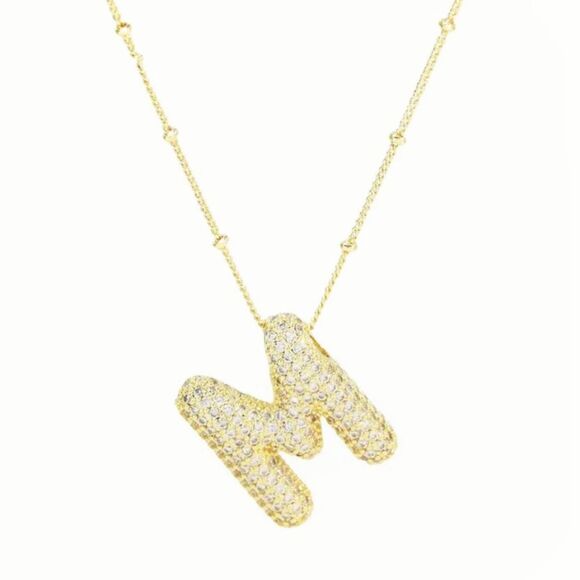 Golden Dainty Bubble Letter 26 A-Z Letter Necklace - Picture 1 of 4